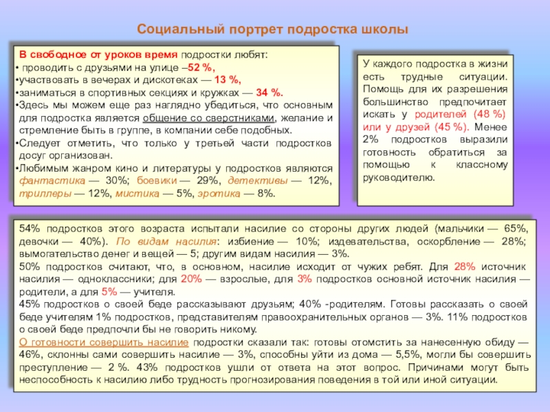 Социальный портрет подростка проект