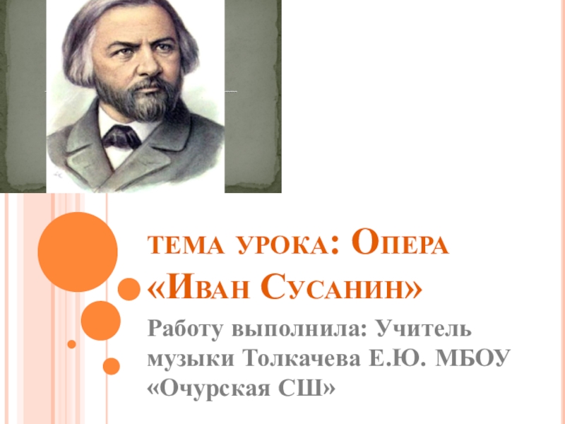 Презентация Презентация Тема урока: Опера Иван Сусанин