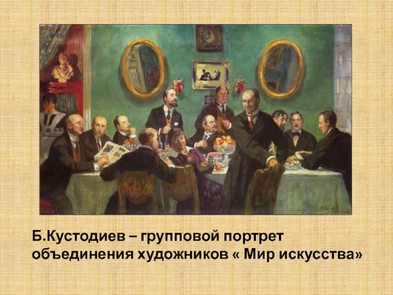Б.Кустодиев – групповой портрет объединения художников « Мир искусства»