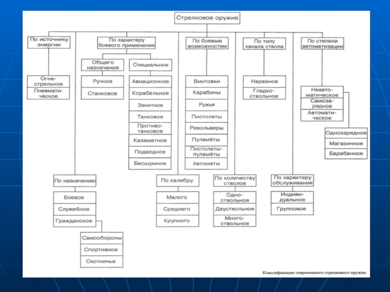 Составьте схему классификации ручного огнестрельного оружия