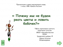 Презентация по окружающему миру на тему Почему мы не будем рвать цветы и ловить бабочек? (1 класс)