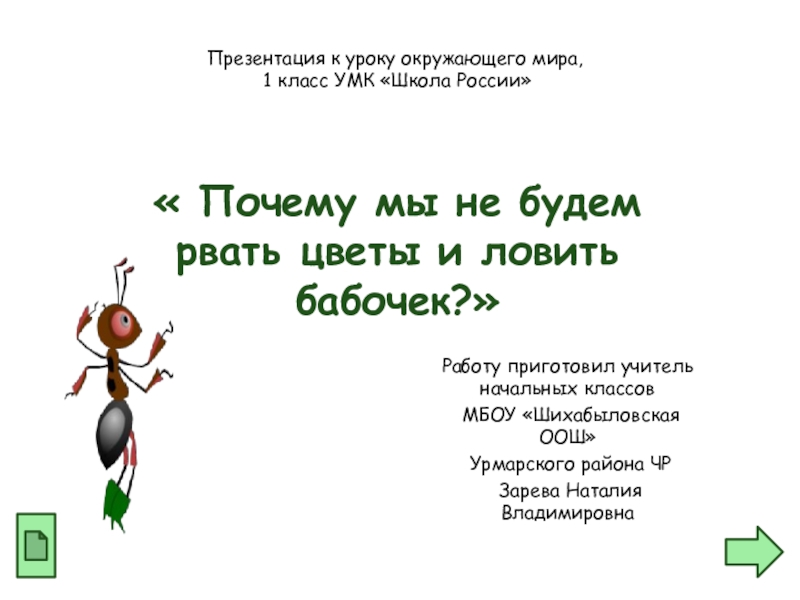 Почему не будем рвать цветы и ловить бабочек презентация 1 класс