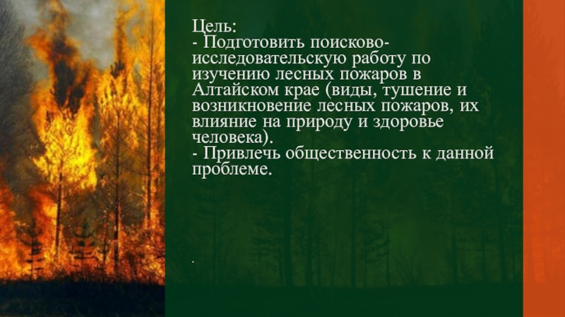 Лесные пожары цель. Влияние пожаров на здоровье человека. Характеристика лесных пожаров. Лесные пожары в Алтайском крае. Цель презентации о лесных пожарах.