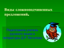 Презентация по русскому языку на тему  Виды сложноподчиненных предложений