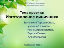 Проект Изготовление синичника Таркова Ольга, обучающаяся 3 класса