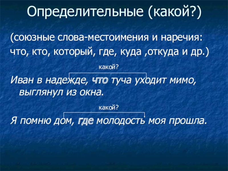 Определительное. Местоимение Союзное слово. Определительные союзные слова. Сложные предложения с наречиями. Союзное слово наречие.