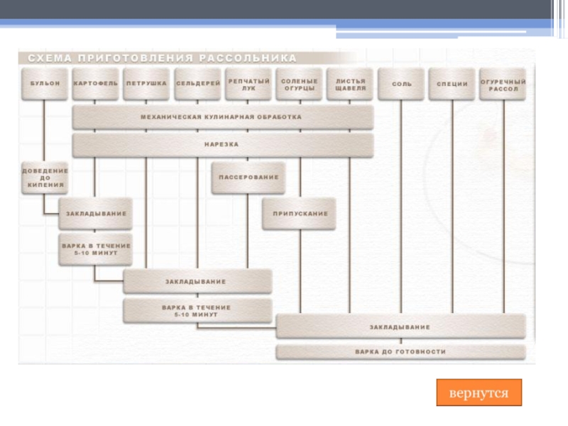 Технологическая схема приготовления рассольника