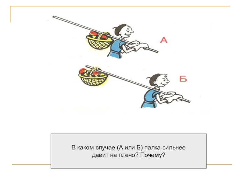 В каком случае палка сильнее давит на плечо путника показанного на рисунке