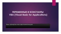 Презентация Переменные и константы VBA по теме Обработка числовой информации