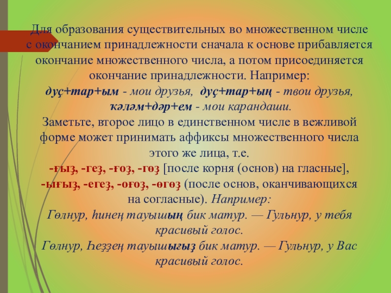 Образование существительных. Окончания множественного числа в башкирском языке. Окончания принадлежности в башкирском. Окончание принадлежности имен существительных в башкирском языке.