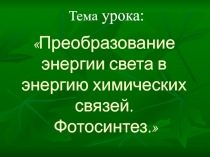Преобразование энергии света в энергию химических связей. Фотосинтез