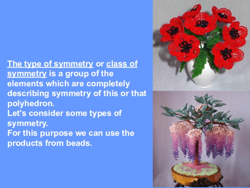 The type of symmetry or class of symmetry is a group of the elements which are completely