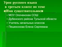 Урок русского языка Имя существительное