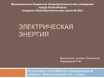 Презентация по технологии на тему Электрическая энергия 5 класс