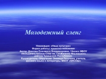 Презентация исследовательской работы Молодёжный сленг