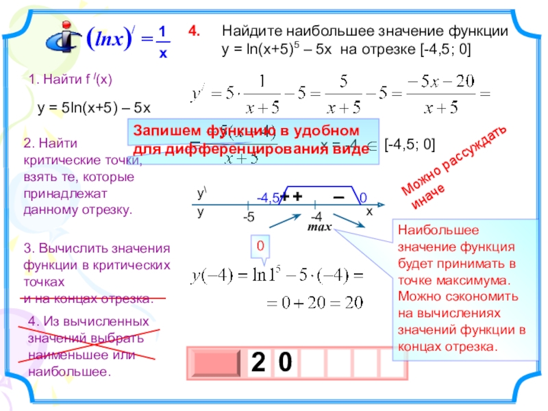 Наибольшее и наименьшее значение функции на отрезке презентация