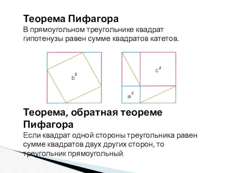 Сумма углов квадрата равна гипотенузе. Теорема Пифагора для квадрата с диагональю. Теорема Пифагора через квадраты. Теорема Пифагора формула квадрата. Как найти сторону квадрата по теореме Пифагора.