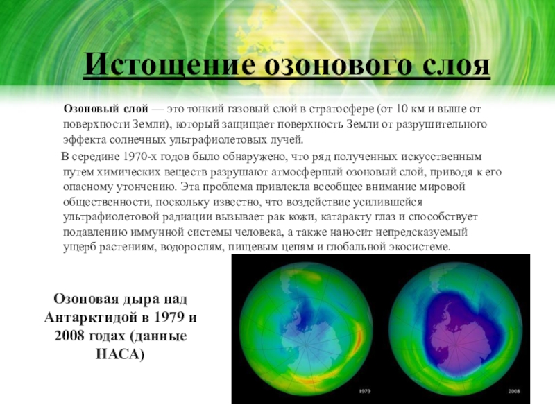 Истощение озонового слоя презентация