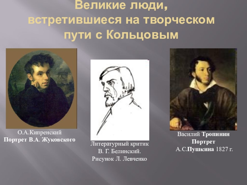 Творчество кольцово. Кольцов презентация. Тропинин портрет Жуковского. Творчество Кольцова. А В Кольцов биография презентация.