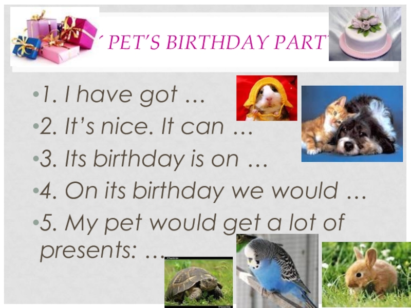 MY PET’S BIRTHDAY PARTY1. I have got …2. It’s nice. It can …3. Its birthday is on