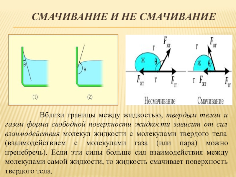 Явление смачивания и несмачивания