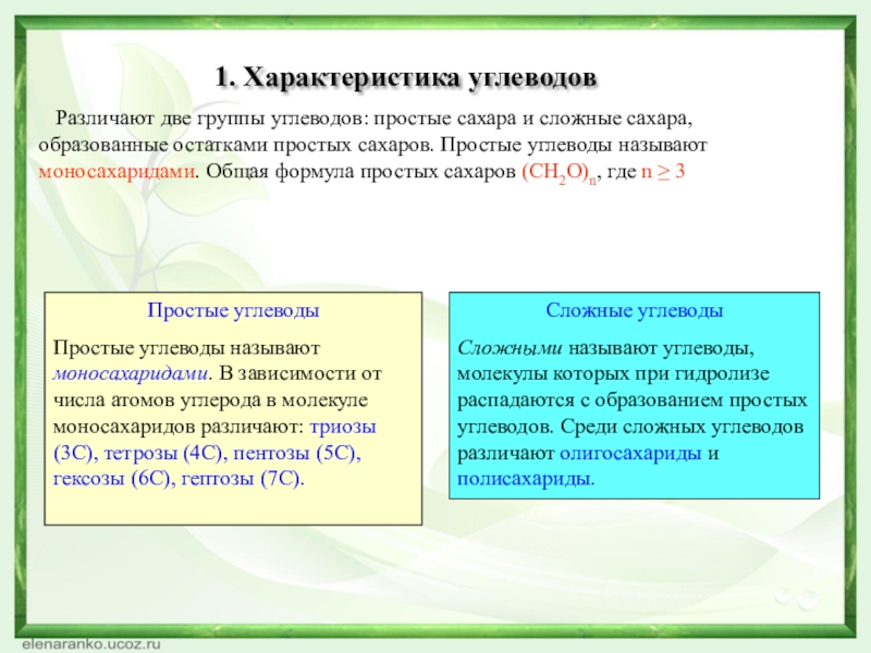 Простые углеводыПростые углеводы называют моносахаридами. В зависимости от числа атомов углерода в молекуле моносахаридов различают: триозы (3С),