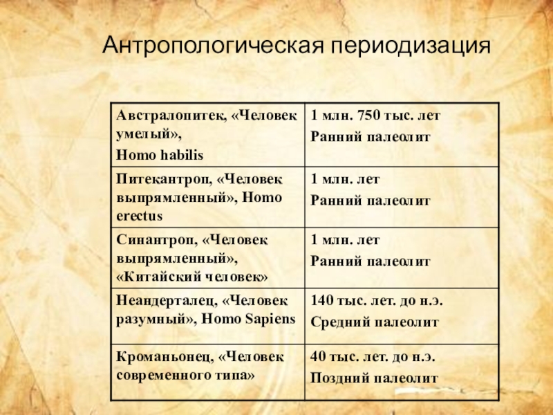 Древняя периодизация. Антропологическая периодизация первобытного общества. Антропологическая периодизация антропологическая. Антропологическая периодизация таблица. Антропологическая периодизация жизни человека.