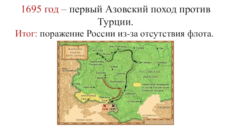 Первые походы петра первого. Первый Азовский поход Петра 1 карта. Поход Петра 1 на Азов в 1695 году. Азовские походы Петра 1695. Второй Азовский поход Петра 1.