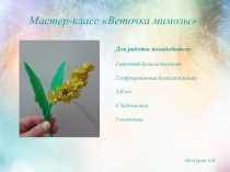 Презентация Мастер-класс по изготовлению веточки Мимозы из цветной бумаги
