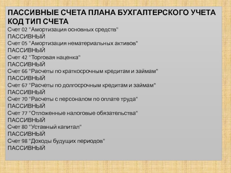 Какие счета активные а какие пассивные в плане счетов