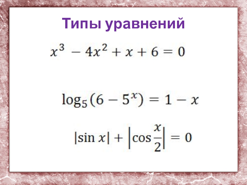 Укажите тип уравнения. Типы уравнений. Типы уравнений в алгебре. Стандартный вид уравнения. 6 Типов уравнений.