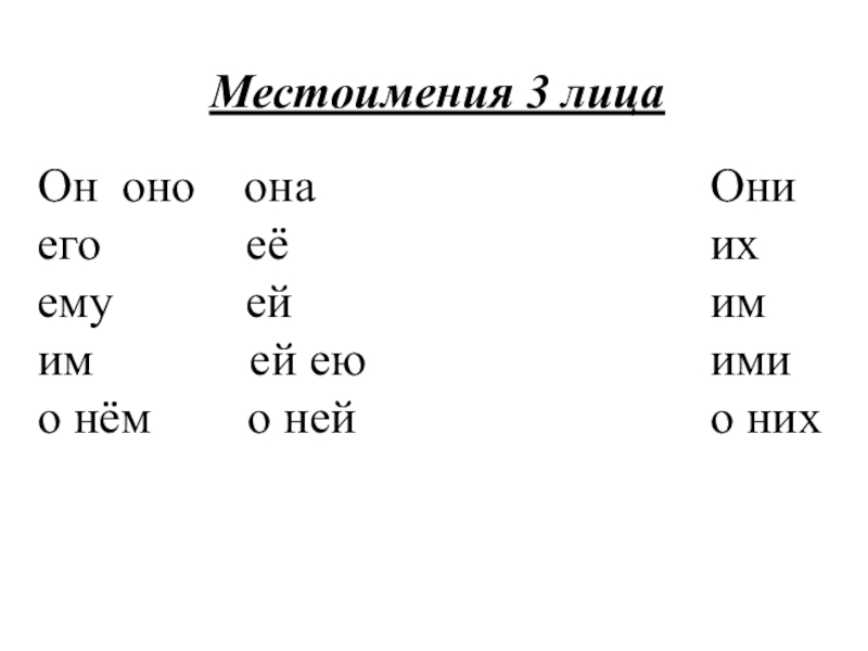 О них или о их. Личные местоимения третьего лица. Местоимения 3-го лица единственного числа. Все местоимения 3 лица. Местоимения 3 лица в русском языке таблица.