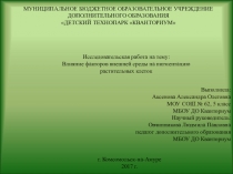 Исследовательская работа на тему: Влияние факторов внешней среды на пигментацию растительных клеток