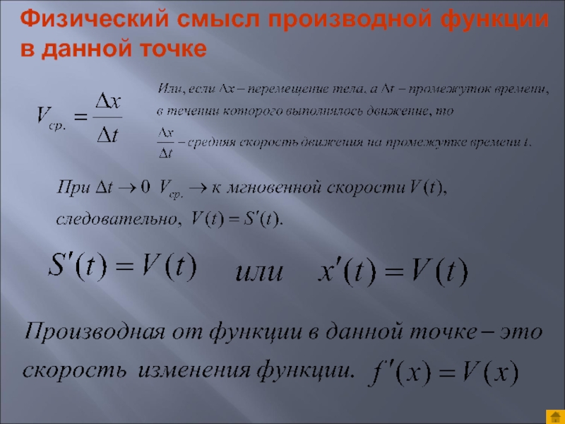 2 производная функции в точке. Физический смысл производной. Физический смысл произвольной. Физическискийсмысл производной. Физический смысл произ.