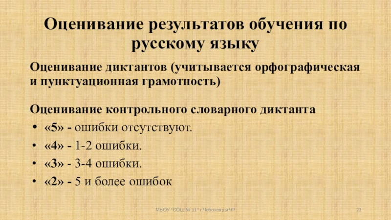 Система оценивания диктанта по русскому