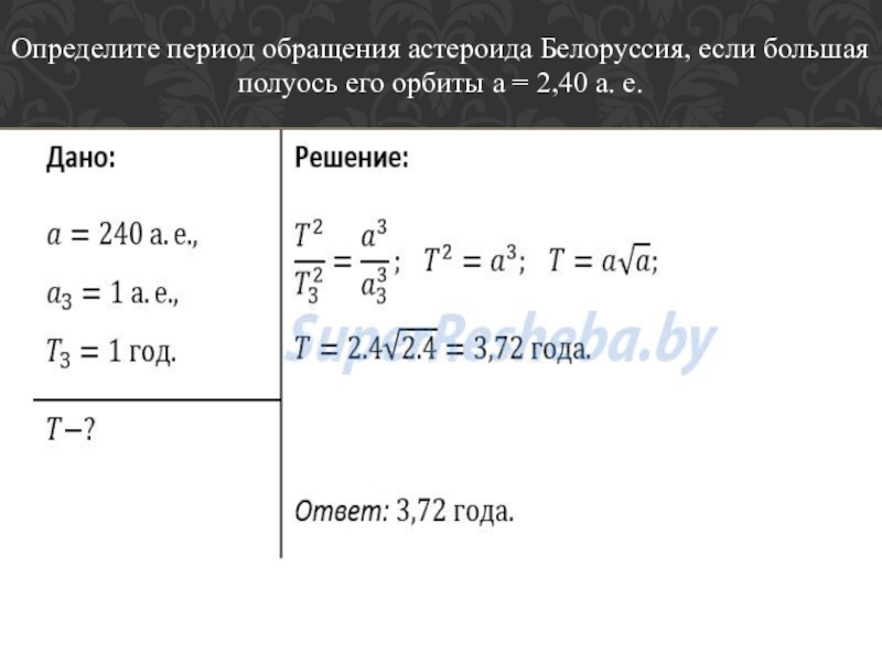 Определите период обращения вокруг. Определите период обращения астероида. Определить период обращения. Как определить период обращения астероида вокруг солнца. Период обращения астероида Белоруссия.