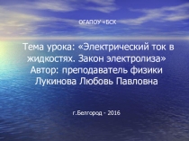 Презентация по физике Электрический ток в жидкостях (10 класс)