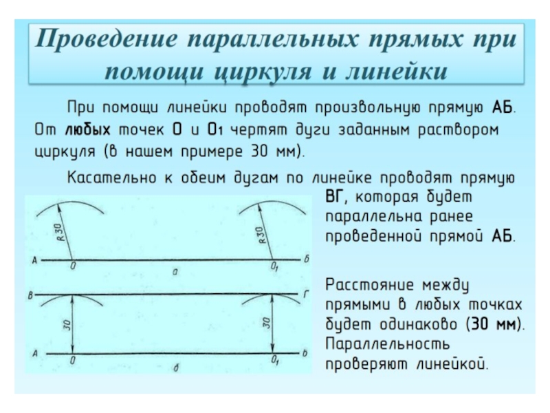 Даны параллельные прямые. Построение параллельных прямых с помощью циркуля. Построение параллельной прямой с помощью циркуля и линейки. Построение прямой параллельной данной прямой. Построение параллельной прямой с помощью циркуля.