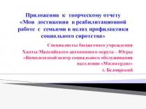 Презентация к творческому отчету Мои достижения в реабилитационной работе с семьями в целях профилактики социального сиротства