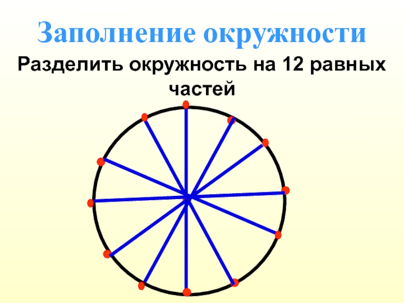 Заполнение окружностиРазделить окружность на 12 равных частей