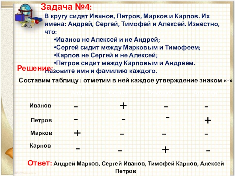 Логические задачи информатика 8