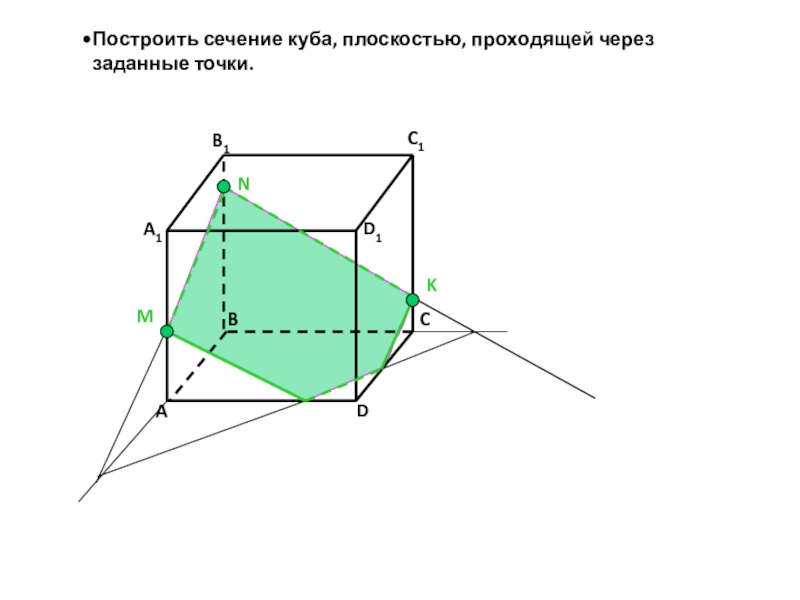 Построить сечение проходящее через точки выделенные на рисунке рис 2