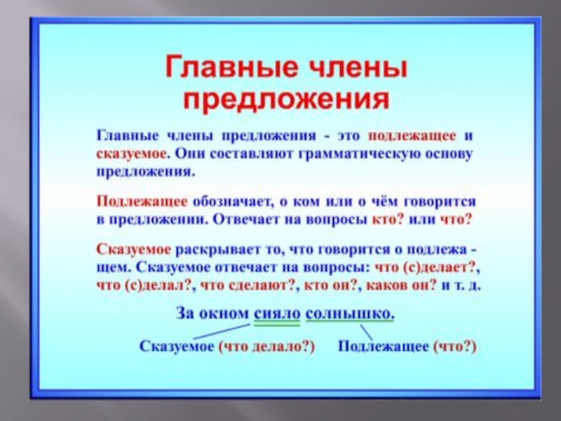 Как подчеркивается сказуемое и подлежащее картинки