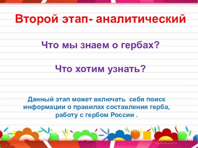 Второй этап- аналитическийЧто мы знаем о гербах?Что хотим узнать?Данный этап