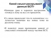 Презентация по русскому языку на тему БСП со значением причины, пояснения, дополнения