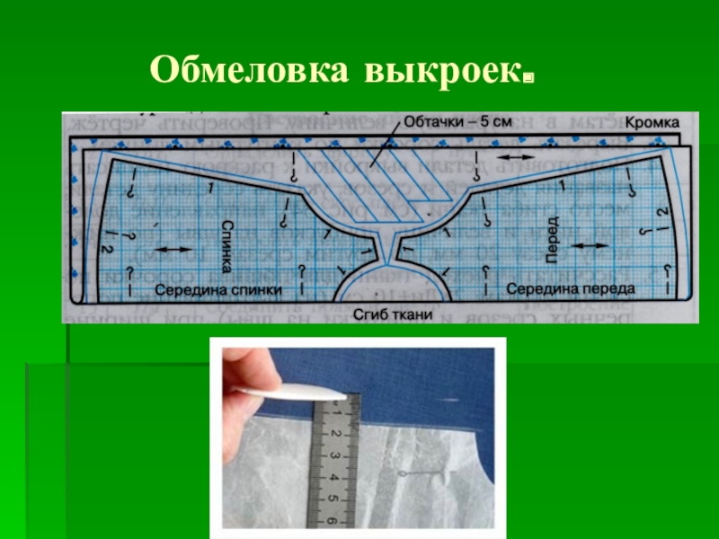 Подготовка к раскрою. Обмеловка выкройки на ткани. Обмеловка при раскрое изделия. Раскладка и обмеловка лекал. Обмеловка на ткани выкройки юбки.