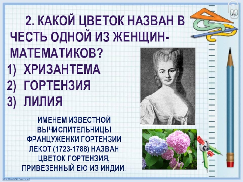 В честь какого цветка. Какой цветок назван в честь женщины математика. Актуальность женщины математики. Актуальность темы Великие женщины математики. Актуальность темы женщины математики.