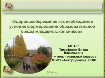 Презентация инновационного проекта Здоровьесбережение как необходимое условие формирования образовательной среды младших школьников.
