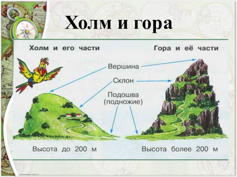 Подпишите на схеме составные части горы