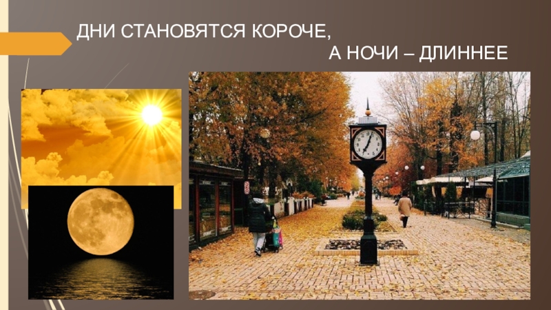 Осенью день становиться короче. Дни короче ночи длиннее. Осенью дни становятся короче. Стали дни короче. Ночь короче дня.